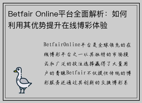 Betfair Online平台全面解析：如何利用其优势提升在线博彩体验